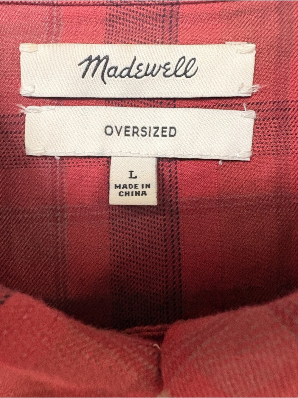 MINT Madewell Plaid Oversized Ex-Boyfriend Shirt - Red - Sz L - Picture 6 of 13